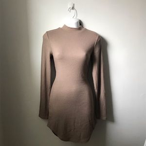 Tan Ribbed Longsleeve Dress